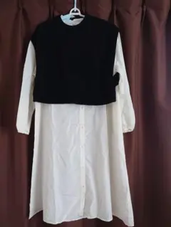 ニットベストシャツワンピース