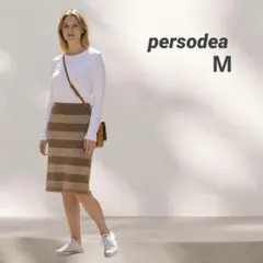 persodea レディース ニットボーダースカート 膝丈 M 裏地付き
