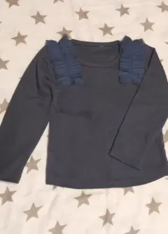 ネイビー フリル付き 長袖Tシャツ 90-95cm