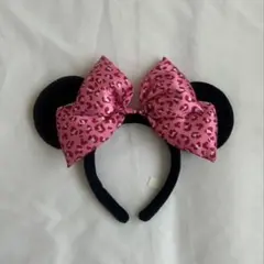 ディズニー ミニーマウス ヒョウ柄リボン カチューシャ