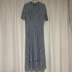 レース 半袖 パーティードレス 青