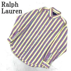 ラルフローレン 長袖シャツ イエロー 紫 コットン100％ L C5517