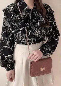 GRL 【pp090】 花柄フリルボウタイブラウス