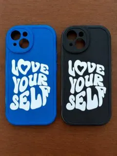 【2個セット】LOVE YOUR SELF iPhone15 ケース 青 黒