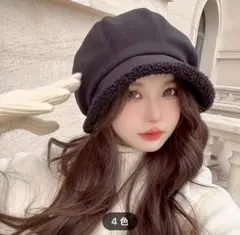 ボア付きバケットハット ブラック｜秋冬 防寒 小顔効果 韓国風