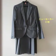 【美品】【春夏用】NEWYORKER スーツ　セットアップ グレー ストライプ