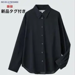 新品★ユニクロ/UNIQLO シアーコットンリラックスシャツ ブラック長袖　L