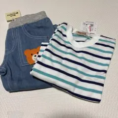 未使用　miki HOUSE ストライプ Tシャツ デニムパンツ セット　80