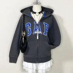 y2k GAP フルジップパーカー ロゴ グランジ 平成ギャル グレー