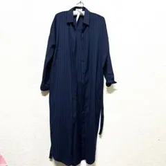 Ofaloネイビー/グリーンストライプ シャツワンピース