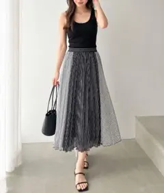 URBAN RESEARCH　フレアスカート ロング丈 切替 ストライプ柄 千鳥のサムネイル