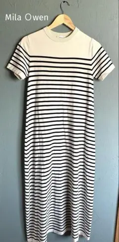 白黒ストライプ 半袖ロングワンピース　ミラオーエン