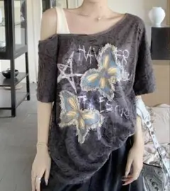《デニム蝶×ワンショル風》クラッシュTシャツのサムネイル