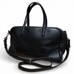 美品 agnes b 本革 2way ミニボストンバッグ エンボスロゴ ブラック