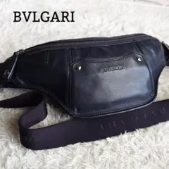 ブルガリ オクト ボディバッグ 濃紺 ネイビー 斜め掛け レザー ウエストバッグ