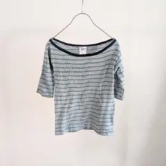 【特価】ミラー パネルリブ ハーフスリーブT 青系マルチボーダー ボートネック