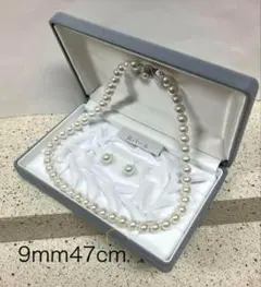 ♦️新品♦️本貝パールネックレスとピアス♦️天然貝真珠ホワイト　9mm47㎝