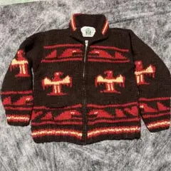 最高級カナディアンセーターサンダーバード カウチンニット カナダ製 茶 赤希少色