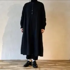 【限定価格】ネストローブ 起毛リネンボタンドワンピース（インクブラック）