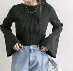 mystic mline フレアスリーブニット ブラック