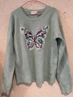 PLACE ミントグリーン 蝶刺繍セーター 10/12