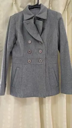 コムサイズム　グレー ピーコート ウール混紡　Aライン