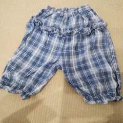 値下げ！フリル付き青系チェックパンツ