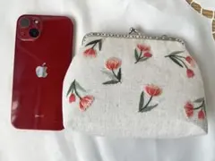 ベトナム手刺繍 がま口ポーチ｜チューリップ柄｜ホワイト大人かわいい