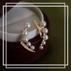 a722J【曲線パール⭐️】ピアス　淡水パール　ジルコニア　K18GP
