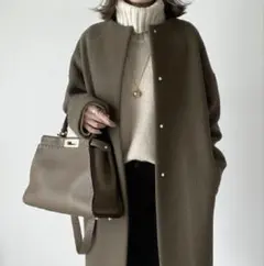 チェスターコート シンプル ミドル丈 韓国風コート ウール ミリタリーグリーン