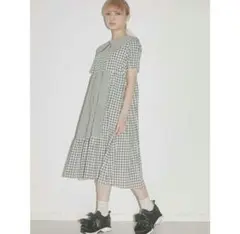 merry jenny ギンガムスカラップカラーワンピース　半袖　グレー