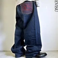 未使用00s極太 EVISU リジッドバギーデニム 豪華刺繍 赤カモメ Y2K