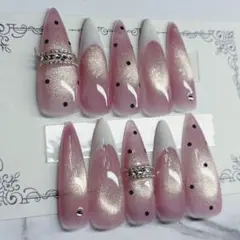 ネイルチップ 現品 量産型 春ネイル ゴテゴテ スナ系 ワンホン 韓国 ドット