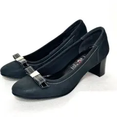 新品 MIHAMA 黒 スエード リボン パンプス 美品 横浜 元町 ミハマ