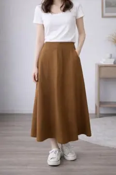 ユニクロ UNIQLO ロングフレアスカート ブラウン 茶 Sサイズ
