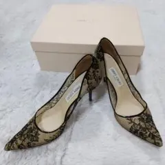 JIMMY CHOO 39．5　レース　ブラック　ポインテッドトゥ　パンプス