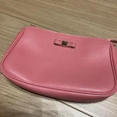 【極美品】FULRA　フルラ　ポーチ　ピンク　リボン　レザー　化粧