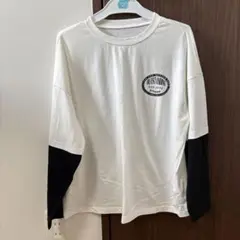 バイカラー 長袖カットソー ホワイト×ブラック 120cm