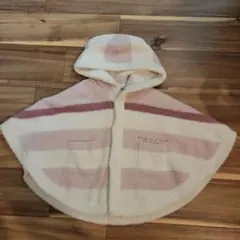 ジェラートピケ フリース フード付きポンチョ ピンクと白