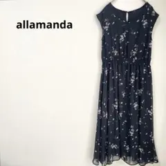 《アラマンダ》花柄ワンピース ノースリーブ ネイビー Aライン ウエストゴム Mのサムネイル