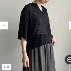 【洗える/接触冷感】 フロスティコットン スキッパーニット　黒のサムネイル