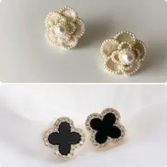 在庫処分　花モチーフ パール付きピアスとクローバーピアス　まとめ売り