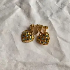 ゴールド ハート ヴィンテージ イヤリング サファイア ブルー アンティーク