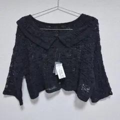 tiptop+pocket かぎ編み 襟付き カーディガン