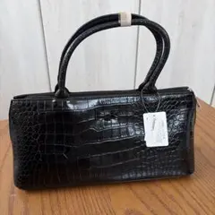 専用品HAMANO 濱野 マットクロコダイル 黒 フォーマル ハンドバッグ 極美品✨濱野皮革工藝 HAMANO クロコ型押しハンドバッグ サイド