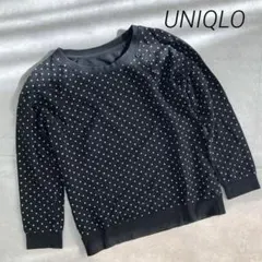 美品❣️ユニクロ ドット柄 ヘンリーネック スウェット トップスM 黒 ブラック