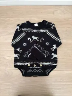 cottoli 木馬柄 ニットロンパース ネイビー