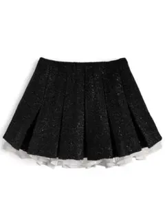 GRL インパン裏地付きフリルツイードプリーツミニスカートブラックL gm838