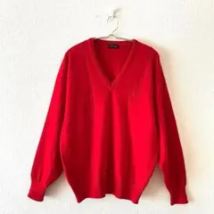 ☆【イーエクスクラブ】セーター ニット 毛100％ Vネック 長袖 シンプル L