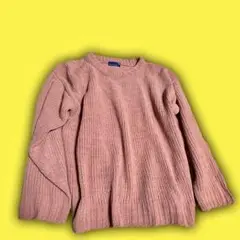 【古着】リブ編み ピンク ニットセーター 長袖　Free size